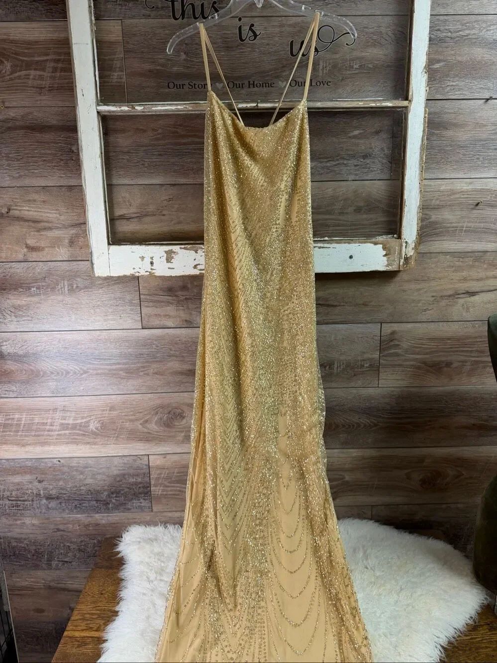 NWT White Fox Shining Star Maxi Dress Size Medium Gold Holiday Party Prom